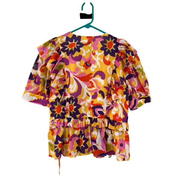 J.Crew Collection Ratti Floral Wrap Blouse Womens L AW532 NWT Cotton Ruffle Top - Picture 2 of 16